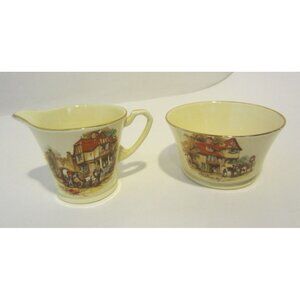 CROWN DEVON creamer & sugar bowl Coaching Days VINTAGE